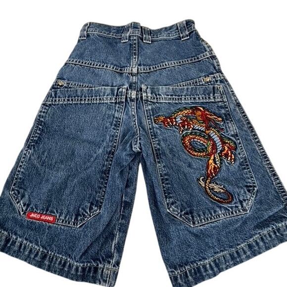 "JENCO" RARE!! Boys SZ 8 Jean Cargo Shorts DRAGON Embroidered On Back Pocket Y2K - Picture 1 of 16